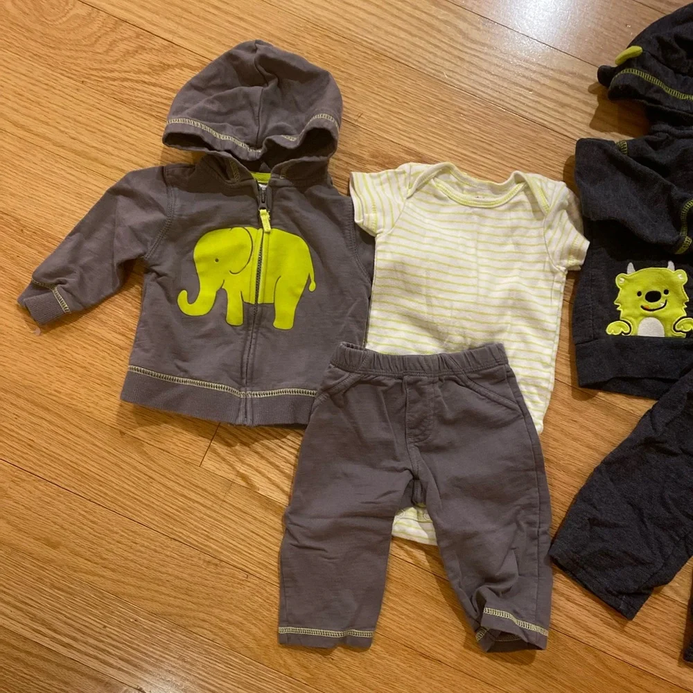 Carters 2 matching outfits gray and green 6 months